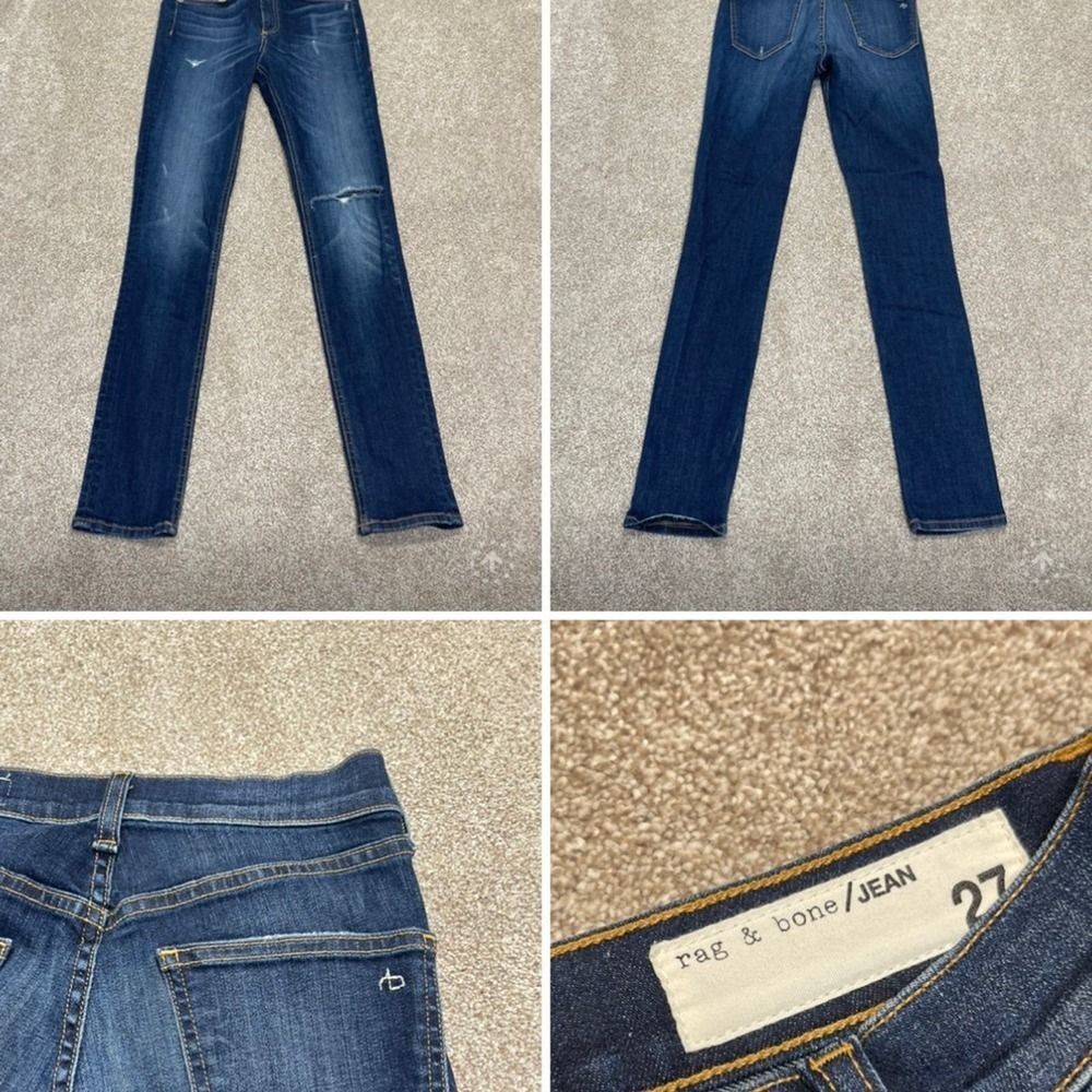 Rag & Bone womens distress skinny jeans sz 27 high rise dark wash blue jeans